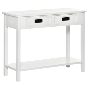 HOMCOM 39" Console Table Sofa Hallway Table w/ Storage Drawers and Bottom Shelf, White