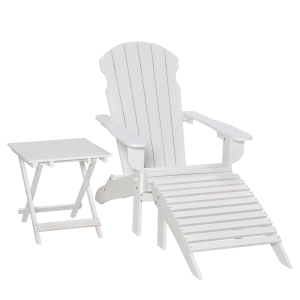 Outsunny Folding 3 Piece Patio Furniture Set Adirondack Chair with Ottoman and Table
