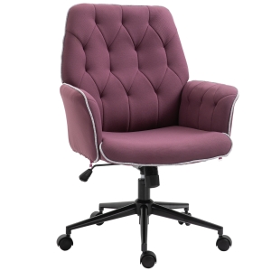 Vinsetto Modern Mid-Back Tufted Linen Fabric Home Office Task Chair with Arms Swivel Adjustable - Purple