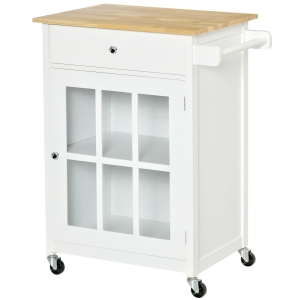 HOMCOM 34" Rolling Kitchen Island Cart Storage Cabinet Trolley with Towel Rack & Drawer