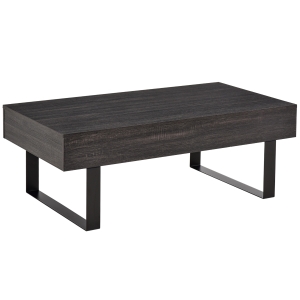 HOMCOM Industrial Coffee Table with Storage Drawer, Metal Sled Designed Legs and Wood Grain Surface, Dark Grey