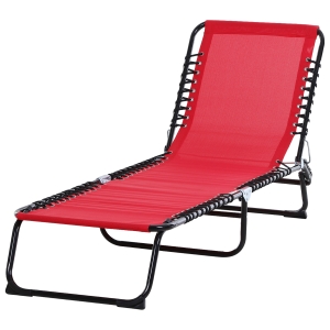 Outsunny 4-Position Reclining Beach Chair Chaise Lounge Folding Chair with Comfort Ergonomic Design - Wine Red