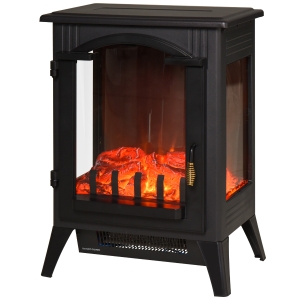 HOMCOM 750W/1500W Electric Fireplace Heater, Freestanding Fireplace Stove with Realistic LED Faux Flame Effect, Black