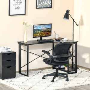 HOMCOM L-Shaped Computer Desk, Folding Home Office Corner Desk Study Workstation Table with 2 Shelves, Black