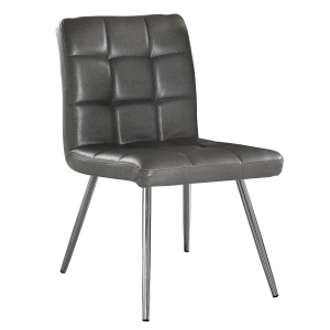 Monarch 2 Piece Quilted PU Leather Chrome Metal Legged Modern Dining Chair Set - Grey