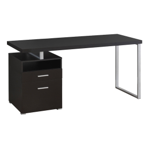 Monarch 60" Contemporary Industrial Computer Desk with Cubby, Storage Drawers and Metal Legs - Cappuccino / Silver Metal
