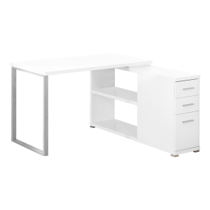 Monarch Contemporary Right or Left Facing Corner Computer Desk with Shelves and Storage Drawers - White
