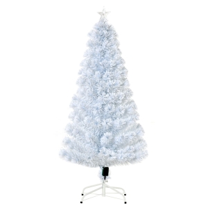 HOMCOM 5FT Pre-Lit Fiber Optic Artificial Christmas Tree, Holiday Tree Decoration with 180 LED Lights and Branch Tips, White