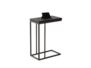 Monarch 25" Contemporary Wood Tray Top Bronze Metal Frame C-Shaped Side Accent Table - Cappuccino Brown Finish