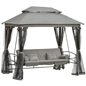 Outsunny 3 in 1 Patio Swing Chair Gazebo Canopy Daybed Hammock Outdoor Furniture