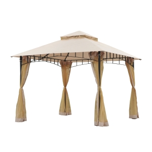 Outsunny 10' x 10' Steel Outdoor Gazebo Canopy with Mosquito Netting - Black / Beige