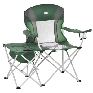 Outsunny Folding Camping Chair w/ Insulation Bag, Cup Holders And Side Table Director's Chair For Picnic, Travel, Fishing, Beach Green