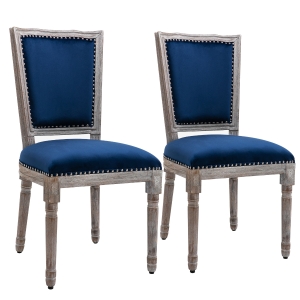 HOMCOM 2 Piece Vintage Dining Room Chair Set with Thick Padded Seat Cushions, Rustic Button Design, and Wood Legs - Blue