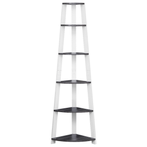 Monarch 72" Contemporary 6-Tier Storage Shelf Corner Accent Bookcase - Grey / White Finish