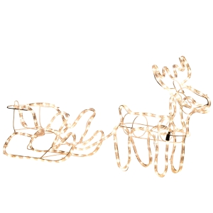 Outsunny 35" Christmas Reindeer and Sleigh with LED Motif Warm White Lighting, Indoor Outdoor Steel Frame Yard Decoration