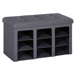 HOMCOM Modern Folding Storage Cabinet Ottoman Bench Padded Seat Foot Rest for Bedroom & Hallway with 9 Cubes - Grey