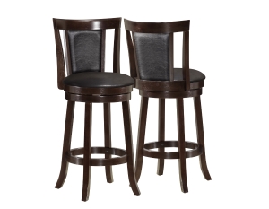 Monarch 2 Piece 39" PU Leather Padded Seat Counter Height Swivel Wooden Barstool Set - Cappuccino Brown