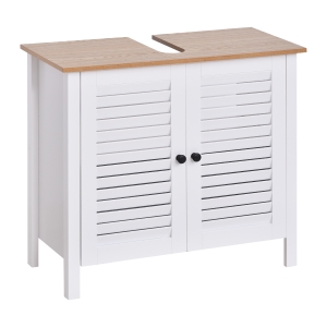 HOMCOM Undersink Restroom 2-Tier Anti-Slip Storage Basin w/ Sink Pipe Slot - White