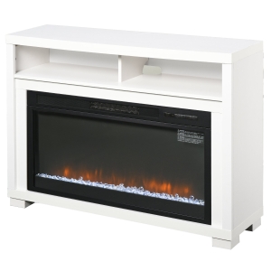 HOMCOM Multifunction Electric Fireplace TV Stand with Storage Shelf, Cable Management, and LED Flame Effect - White