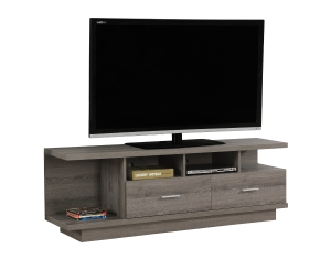 Monarch 60" Contemporary Wood Grain-Look Open Shelf Storage 2-Drawer Console TV Stand - Dark Taupe Finish