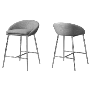 Monarch 2 Piece Modern Linen Padded Seat Chrome Legged Counter Height Barstool Chair Set - Grey