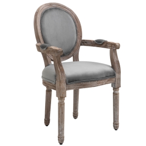 HOMCOM Vintage Dining Chair with Round Back, Thick Sponge Padded Seat and Section Armrest with Wood Frame - Grey