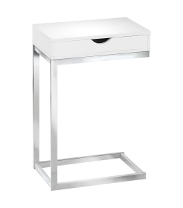 Monarch 24" Contemporary Chrome Metal Base C-Shaped Side Accent Table with Storage Drawer - Glossy White Finish