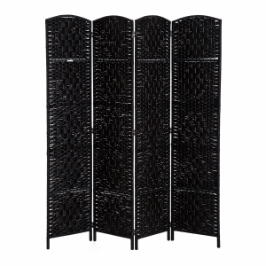 HomCom 6' Tall Wicker Weave 4 Panel Room Divider Privacy Screen - Black Wood