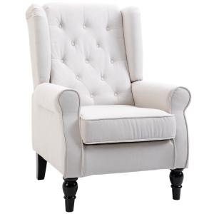 HOMCOM Fabric Tufted Rolled Arm Accent Upholstered Single Modern Comfortable Chair with Wooden Legs for Living Room, Club, Bedroom- Cream White