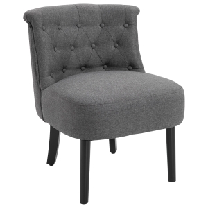 HOMCOM Modern Accent Leisure Chair with Mid Back Button-Tufted Upholstered Fabric and Wooden Legs for Living Room and Bedroom, Grey