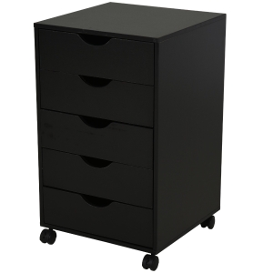 HomCom 5 Drawer Storage Organizer Filing Cabinet with Nordic Minimalist Modern Style & Caster Wheels for Mobility - Black