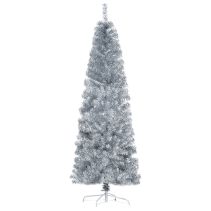 HOMCOM 6' Tall Unlit Slim Douglas Fir Artificial Christmas Tree with Realistic Branches, and 618 Tips, Silver