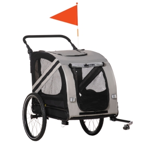 Aosom 2-In-1 Dog Bike Trailer Pet Stroller with Universal Wheel Reflector Flag, Grey