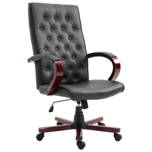 Vinsetto High Back Faux Leather Office Chair with Button Tufted Design, Executive Computer Desk Chair with Solid Wood Feet and Arms, Black