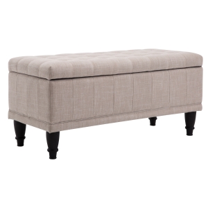 HOMCOM Large 42" Tufted Linen Fabric Ottoman Storage Bench With Soft Close Lid for Living Room, Entryway, or Bedroom - Beige