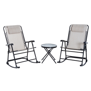 Outsunny Outdoor Folding Rocking Chair Patio Table Seating Set - Cream White