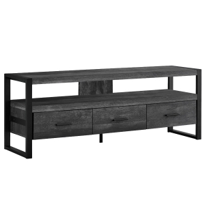 Monarch 60" L Contemporary Industrial TV Stand with Open Shelf and Storage Drawers - Black Reclaimed Wood-Look