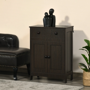HOMCOM Modern Storage Cabinet Side Cupboard with Drawer and Adjustable Shelf for Living Room, Bedroom, Hallway, Brown