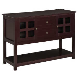 HOMCOM Kitchen Sideboard Serving Buffet Cabinet Cupboard Console Table with Adjustable Shelves, Glass Doors, and 2 Drawers, for Living Room, Espresso