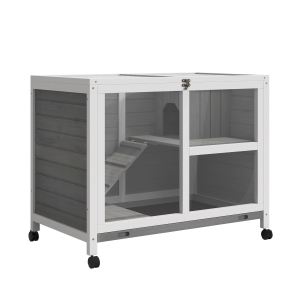 PawHut Solid Wood Rabbit Hutch Pet House with a Main Room for Sleeping and a Cage Area for Playing - Indoor/Outdoor