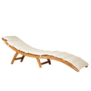 Outsunny Acacia Wood Folding Outdoor Chaise Lounge Chair with Cushion