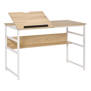 HOMCOM Drafting Table, Adjustable Drawing Desk, Multifunctional Writing Desk with 15-Level Tiltable Tabletop and Storage Shelf for Home Office, Natural