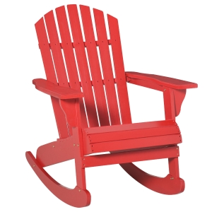 Outsunny Wooden Adirondack Rocking Chair with Slatted Wooden Design, Fanned Back, & Classic Rustic Style, Red