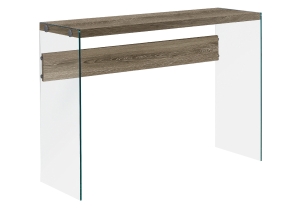 Monarch 44" Contemporary Wood Grain-Look Top Tempered Glass Legs Accent Console Sofa Table - Dark Taupe Finish