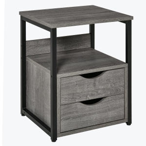 HOMCOM 20" Side Table Bedroom Night Stand Organizer w/ Storage Drawers & Shelf, Grey