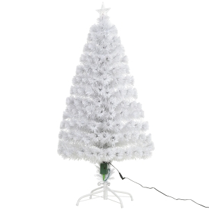 HOMCOM 4ft Tall Artificial Tree Multi-Colored Fiber Optic LED Pre-Lit Holiday Home Christmas Decoration - White