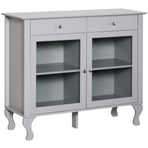 HOMCOM Retro Style Kitchen Sideboard Serving Buffet Storage Cabinet Cupboard with Glass Doors and Drawers, Adjustable Shelves