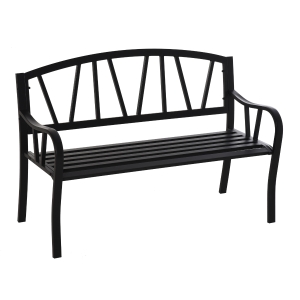 Outsunny 2-Seater Outdoor Garden Patio Bench with a Solid Metal Build, Decorative Backrest & Ergonomic Comfort Armrests