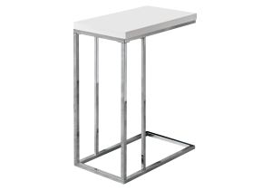 Monarch 25" Contemporary Chrome Metal Base C-Shaped Side Accent Table - Glossy White Finish