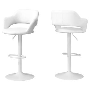 Monarch Contemporary PU Leather Curved Seat Back Hydraulic Lift Swivel Barstool Chair - White Finish